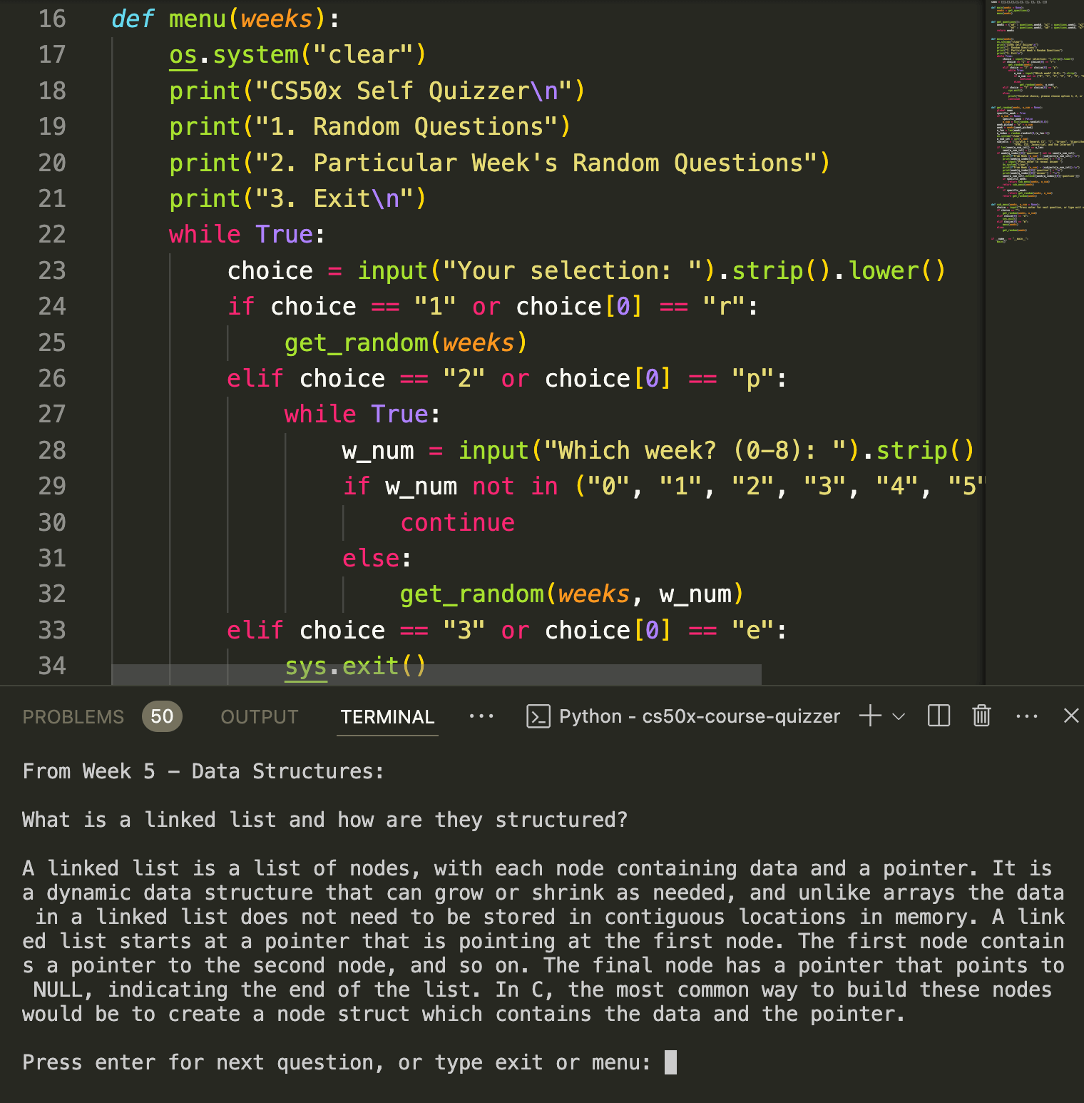 cs50 study guide running in terminal